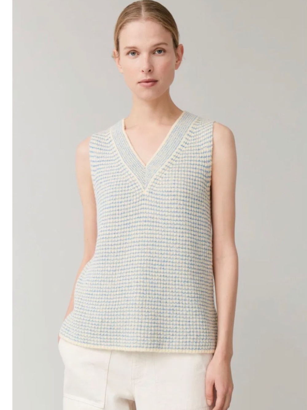COS Sleeveless V Neck Strip Vest size M cotton alpaca blended